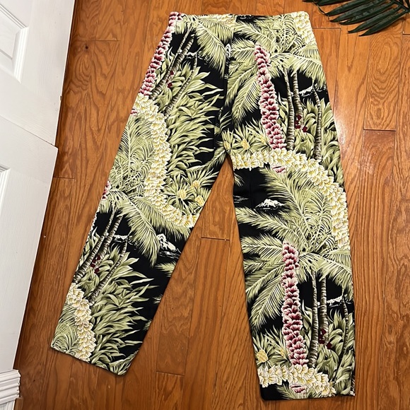 Hawaiian Print Silk Trousers / Zipper and Tie Front Closure/ Size Medium - Picture 8 of 8